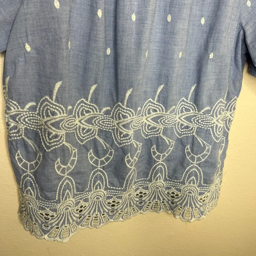 Talbots Light Blue Off Shoulder Embroidered Eyelet Top Medium - Picture 4 of 9